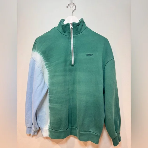 Levi’s Green Quarter Zip Sweatshirt Tie Dye Colorblock Pullover Casual Sweater - Picture 3 of 7